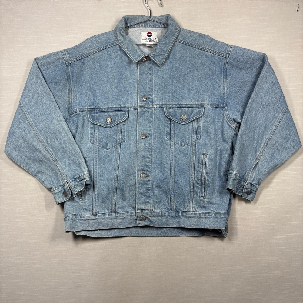 Vintage Pepsi Denim Jacket Men XL‎ Light Blue 90s Stained